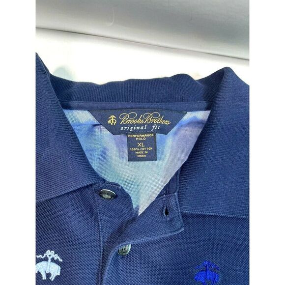 Brooks Brothers Mens Navy Blue Polo Logo Size XL All Over Fleece Embroidered - Picture 3 of 10